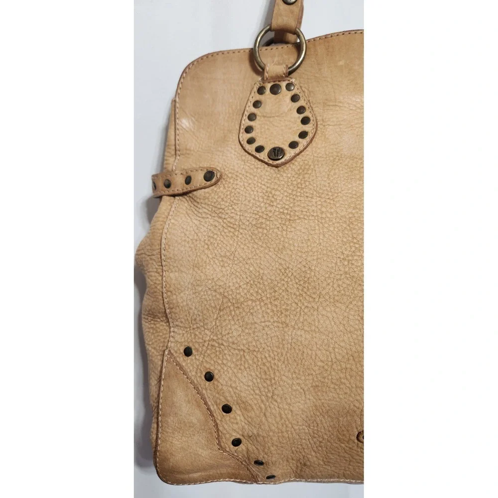 Frye Studded Pebbled Leather Hobo Bag Tan Camel Shoulder Bag